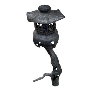 1940s Japanese Cast Iron Faux Bois "Pagoda on a Limb" Floor or Table Lamp For Sale