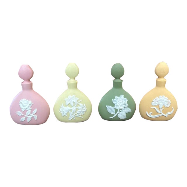 Set of 4 Vintage Porcelaine Franklin Jasperware-Style Floral Perfume Bottles For Sale