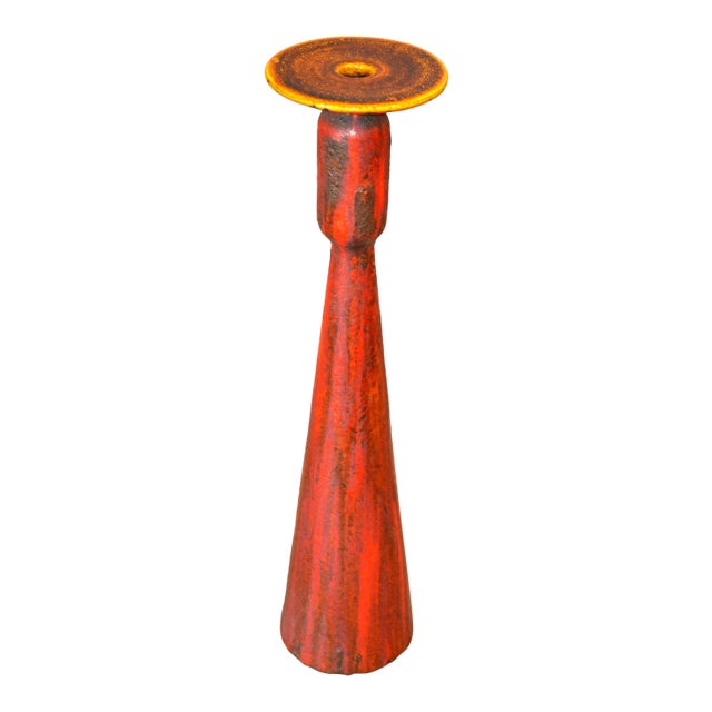 Mid-Century Modern Tall Raymor Yellow Red Ceramic Vase Italy For Sale