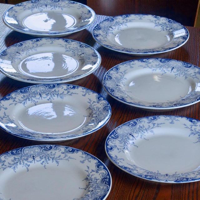 French Ironstone Dinner Plates from KG Lunéville Phoenix, 1878, Set of 7 For Sale - Image 4 of 9