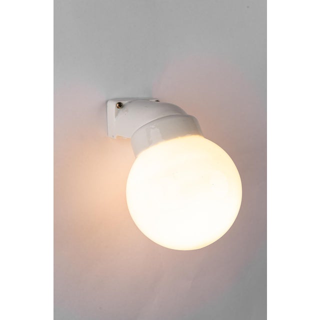 Bauhaus Porcelain Wall Lamp with Opal Glass Shade, Germany, Austria, 1920s For Sale - Image 4 of 15