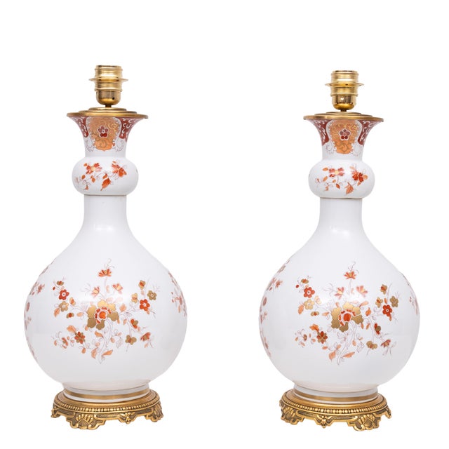Stunning large France Porcelain Chinoiserie Table lamps . double gourd shaped . beautiful hand painted with Japanese...