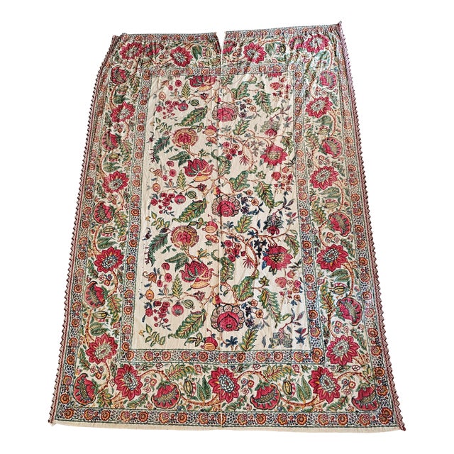 Large Antique Indian Export Chintz Panel in Hand-Block Printed Cotton, 19th Century, Set of 2 For Sale