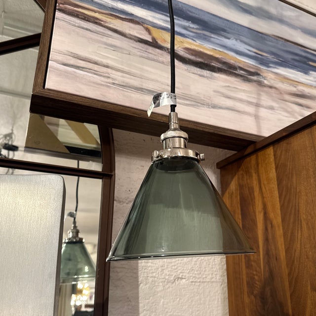 Restoration Hardware 20th C. Factory Filament Smoke Glass Barn Pendant For Sale - Image 13 of 14