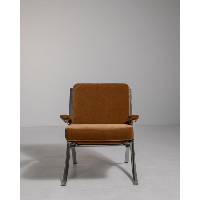 1960-1969 Italy Warm Burnt Orange Chrome-Frame Lounge Chair For Sale - Image 4 of 11