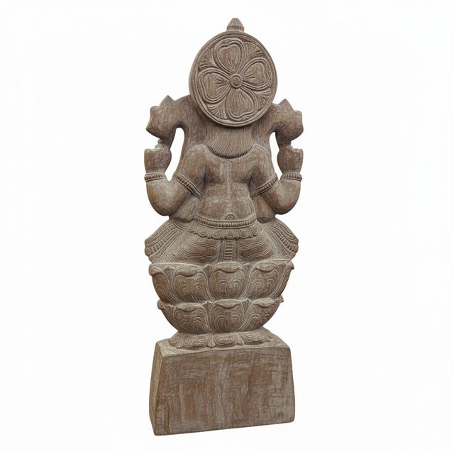 Indian Solid Wood Hand Carved 35 In. Tall Ganesha Statue in Distressed White Finish For Sale - Image 3 of 7