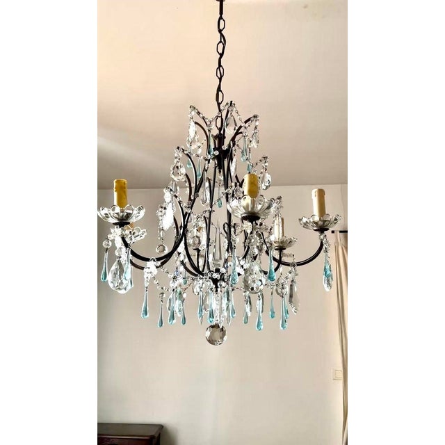 Large Louis XV Chandelier in Blue Murano Glass and White Crystal, 1950 For Sale - Image 3 of 17