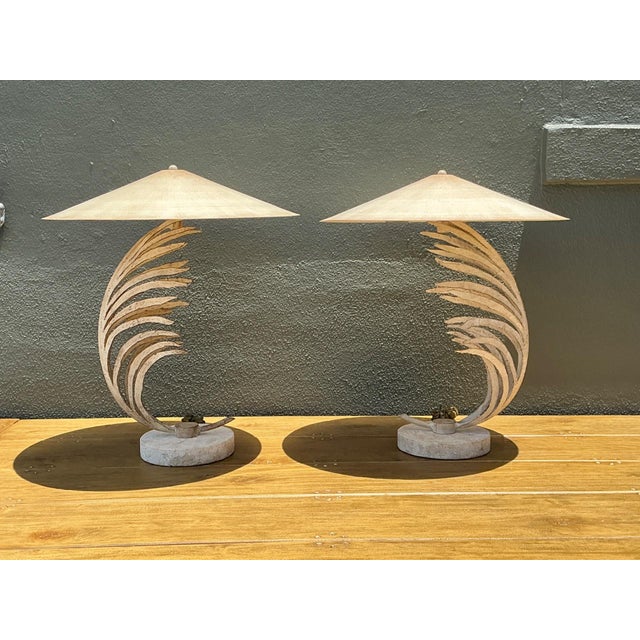 Michael Taylor Vintage Michael Taylor Palm Frond Table Lamps - Pair For Sale - Image 4 of 13