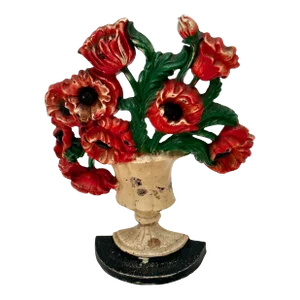 Nice Vintage 1930s American Cast Iron Poppy Flower Doorstop by the Hubley Manufacturing Company