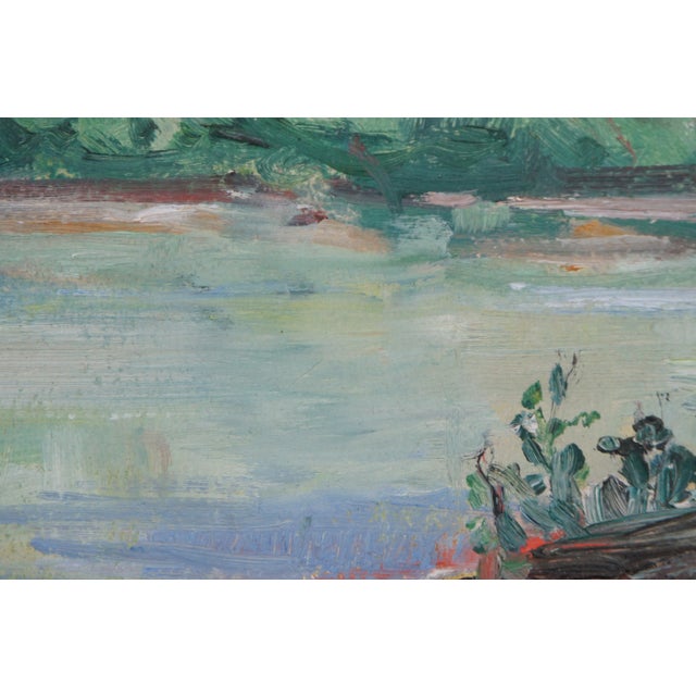 1962 Vintage Elaine Donenfeld Impressionist Woodland Landscape Painting 29" For Sale - Image 11 of 12