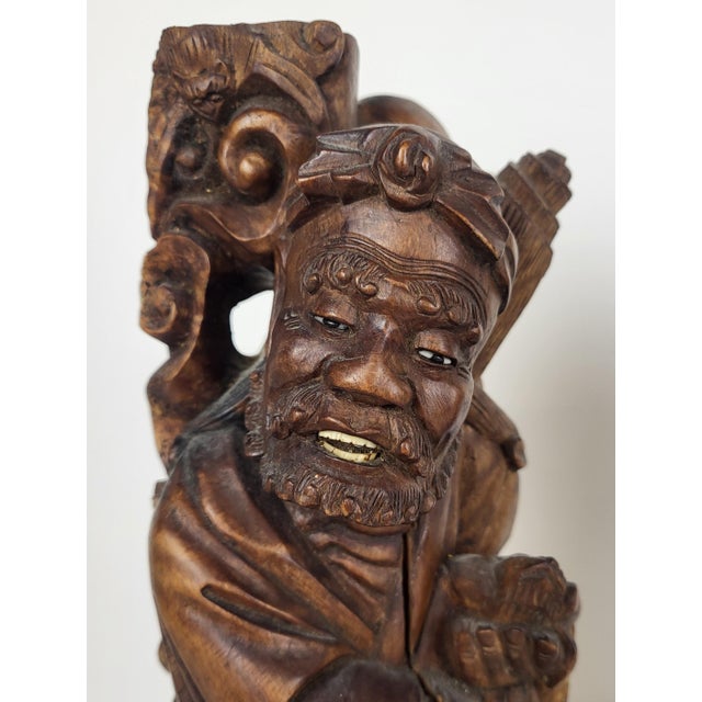 Pair of Large Antique Chinese Li Tieguai Carved Wood Figures W. Glass Eyes For Sale - Image 9 of 14