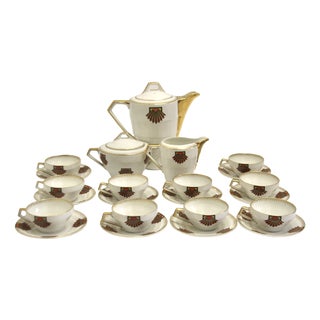 Vintage Art Deco Porcelain Tea/Coffee Set from Victoria Porelite, Czechoslovakia, Set of 23 For Sale