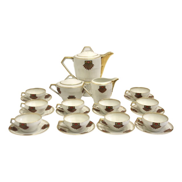 Vintage Art Deco Porcelain Tea/Coffee Set from Victoria Porelite, Czechoslovakia, Set of 23 For Sale