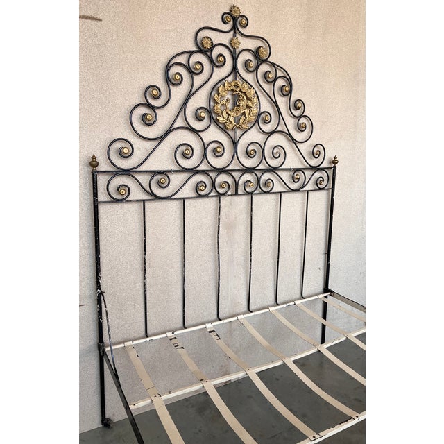 Large Black and Golden Iron & Bronze Full Bed, Early 19th Century For Sale - Image 4 of 13
