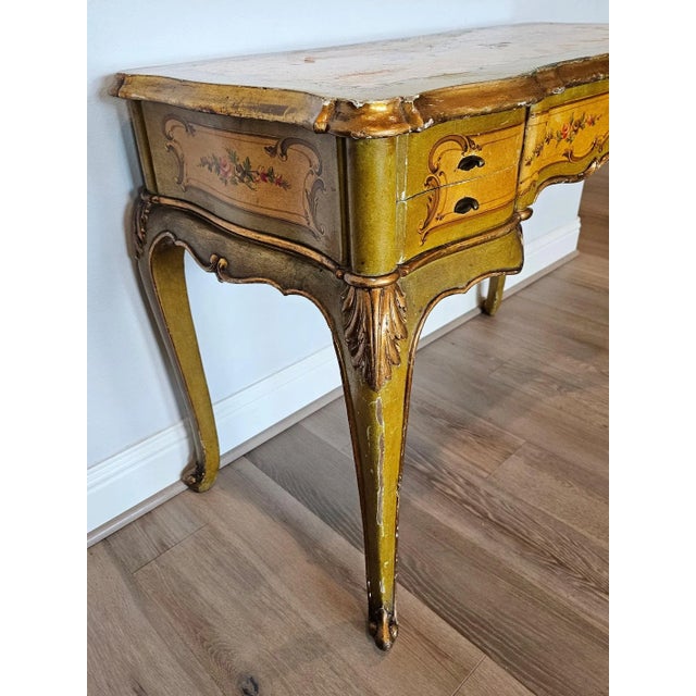 Vintage Italian Venetian Louis XV Style Paint Decorated Writing Desk For Sale - Image 10 of 13