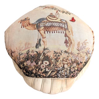 Vintage Camel Tapestry Pillow Top Pouf Ottoman For Sale