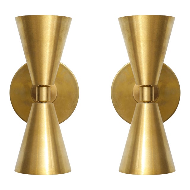 Bespoke Brass Sconces in the Midcentury Manner - a Pair For Sale