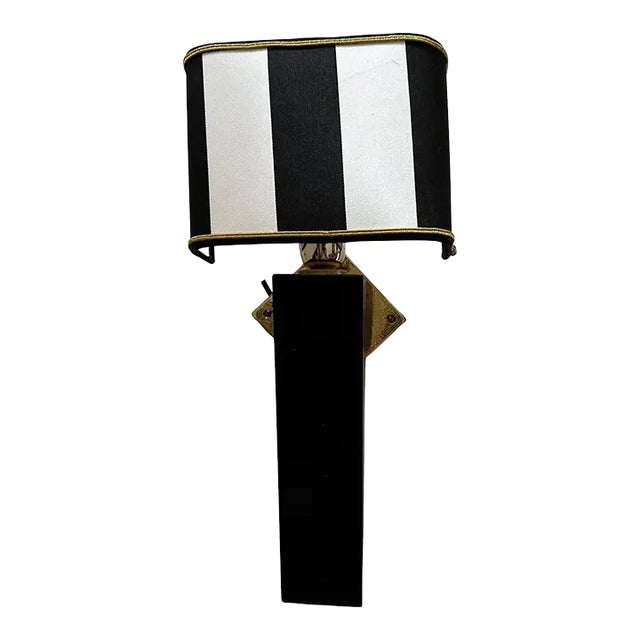 An Elegant 1980s Art Deco Style Black Painted Wood and Brass Italian Wall Sconce For Sale