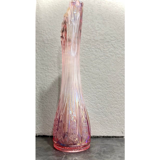Bright Pink 1960s l.e. Smith Pink Iridescent Carnival Glass Swung Vase, "Diamond Butt" Pattern. Approx 17.5” Tall For Sale - Image 8 of 12