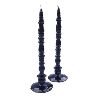 Antique Cambridge Ebony American Glass Candle Holders - a Pair For Sale