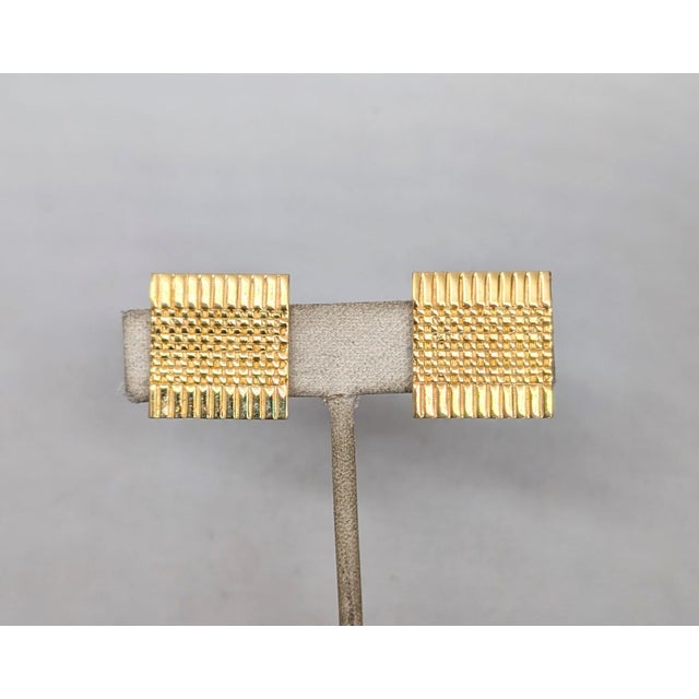 1980s Vintage 1980 Signed Napier Ad Piece Goldtone Square Clip Earrings-2 Pieces For Sale - Image 5 of 8