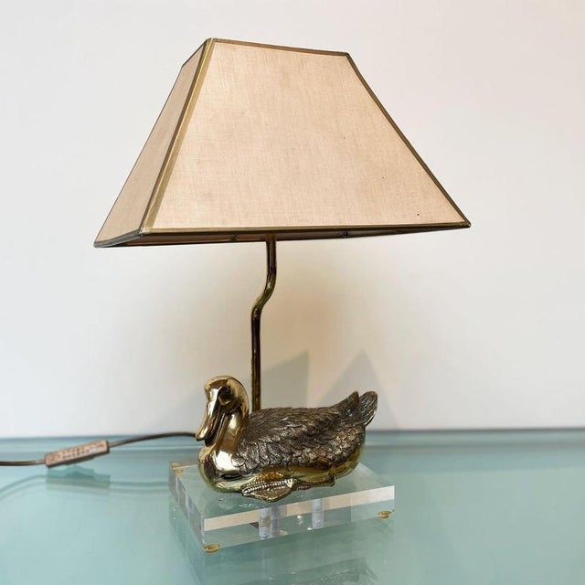 Vintage Brass Duck Table Lamp on Clear Acrylic Base, 1970s For Sale - Image 10 of 18