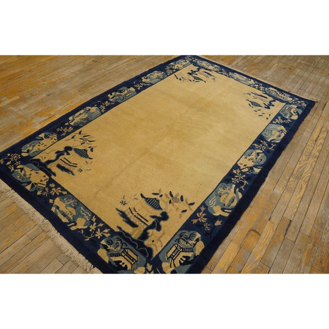 1920s Beige Open Field Traditional Antique Chinese Peking Carpet 5' X 7'10" Rug For Sale - Image 4 of 10