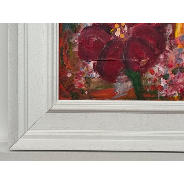 Ruby Red Ameryllis Study 1 - Miniature Abstract Floral Canvas Art by Contemporary Artist 2005 For Sale - Image 8 of 11
