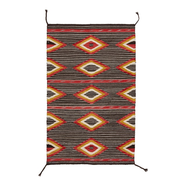Modern Navajo Inspired Wool Accent Rug in Crimson, Gold, and Charcoal 3x5 For Sale