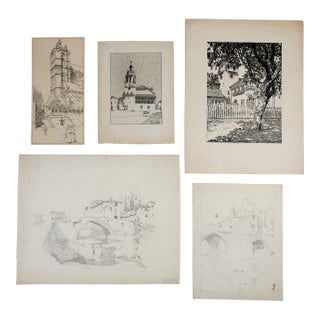 Collection of Late 19th Century Architectural Drawing - Set of 5 For Sale