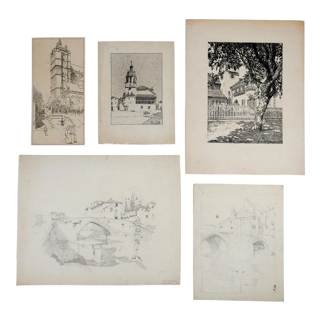 Collection of Late 19th Century Architectural Drawing - Set of 5 For Sale