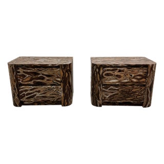 Pair of Vintage Nightstands Featuring Kengo Kuma Veneer by Alpi – Postmodern, 70s 80s Retro For Sale