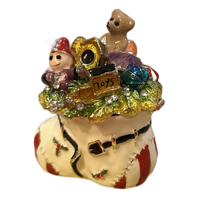 Holiday Boot Trinket Box Made of Pewter With 24k Gold Overlay and Swarovski Crystals. For Sale