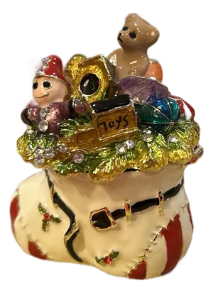 Holiday Boot Trinket Box Made of Pewter With 24k Gold Overlay and Swarovski Crystals.