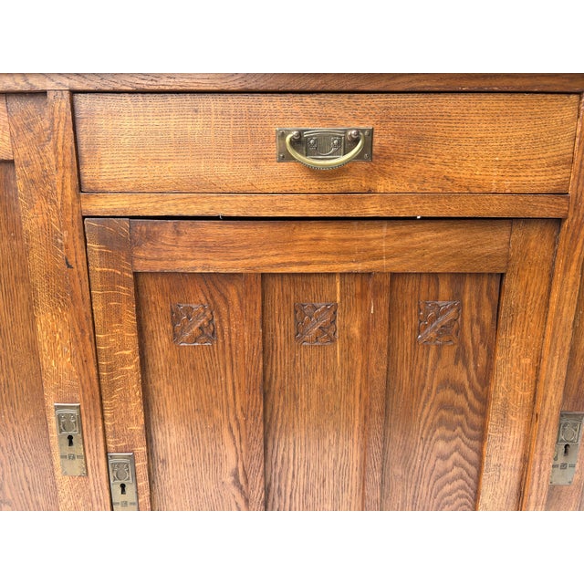 Mission Vintage Mission Solid Oak Server Art & Craft Style Sideboard Attributed For Sale - Image 3 of 8