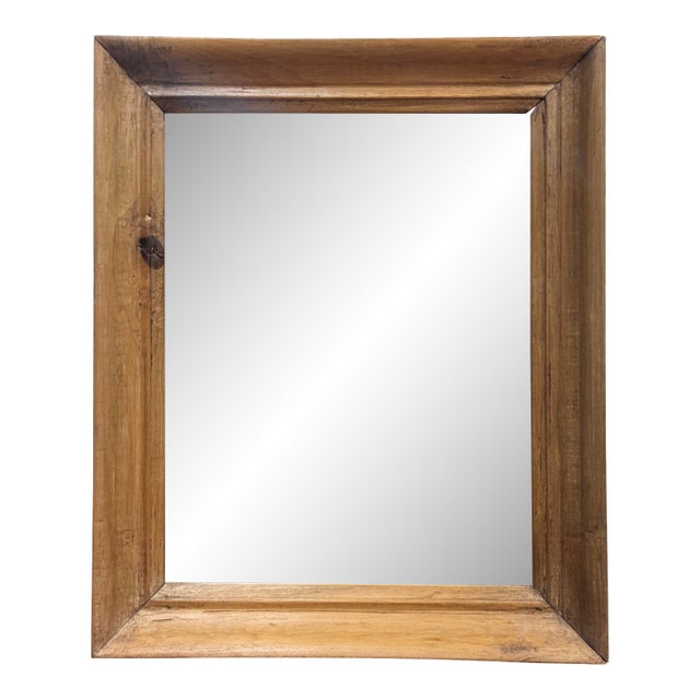 Antique Primitive Wood Framed Wall Mirror For Sale