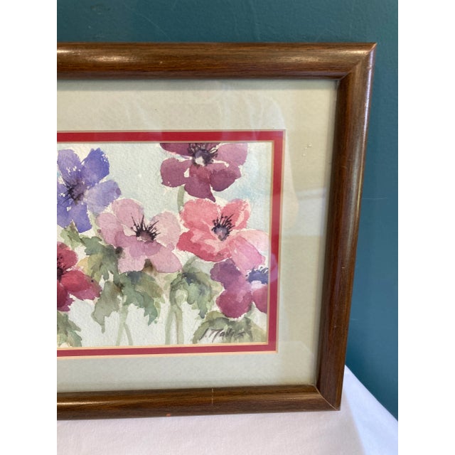 Late 20th Century Vintage Watercolor Floral Print in Wood Frame – Signed Artwork For Sale - Image 4 of 10