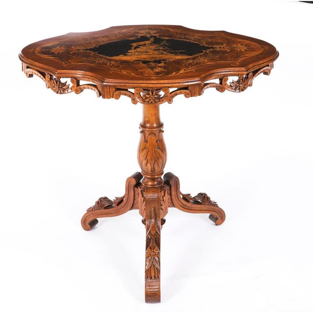 Antique Swiss Walnut Marquetry Occasional Table, 19th Century For Sale - Image 9 of 18
