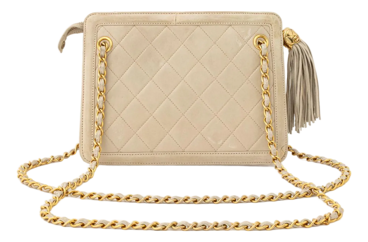 Chanel Matelasse Beige Lambskin Shoulder Bag | Chairish