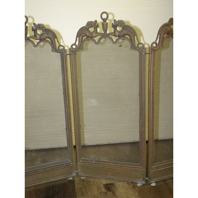 Gold Vintage Four Panel Short 20" High Fireplace Screen Guard W Dragon Motifs For Sale - Image 8 of 8