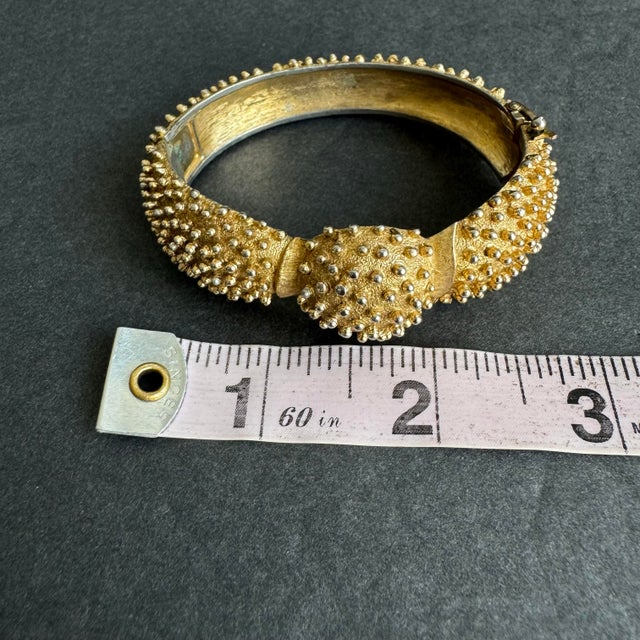 Vintage Monet Hinged Bangle Bracelet Textured Gold Tone Statement For Sale - Image 11 of 12