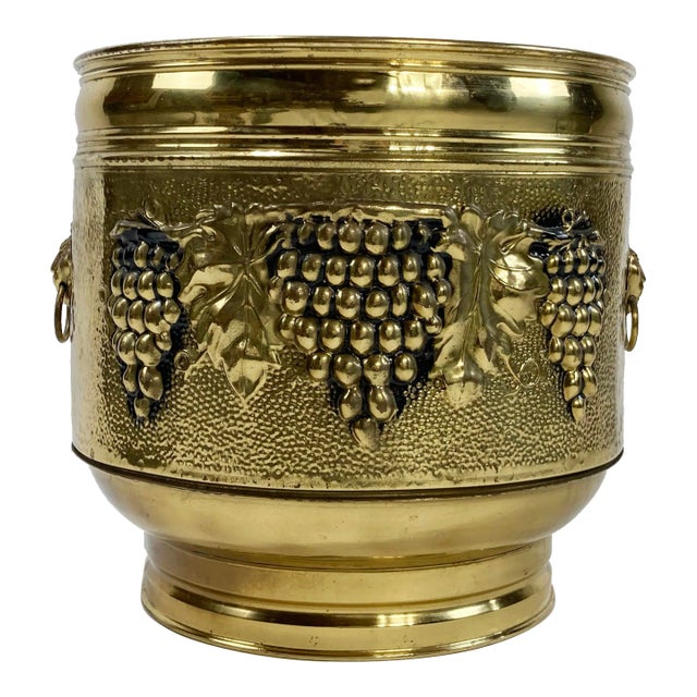 Vintage Oversized Brass Grapevine Motif Planter For Sale