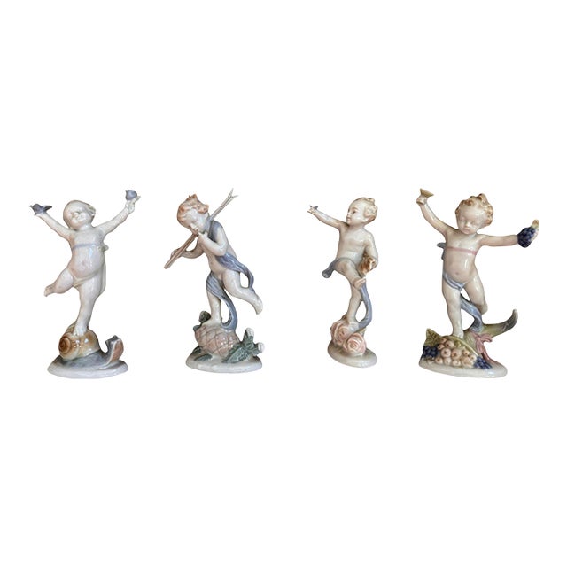 Set of 4 Vintage German Porcelain Cherub Figurines For Sale