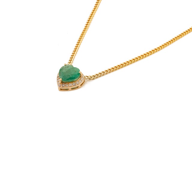 Art Deco 1.29ct Emerald Heart Necklace With Diamonds Inspired by Mid Century in 14k Gold For Sale - Image 3 of 13
