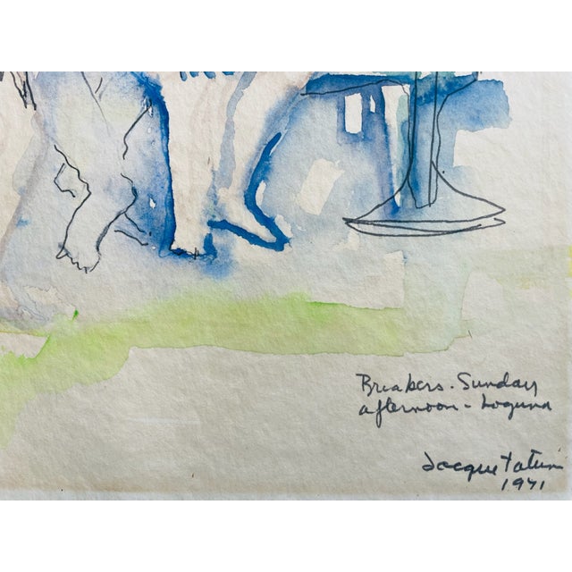 1970s Jacque Tatum Brunch Sunday Afternoon Laguna Watercolor Gouache For Sale - Image 4 of 7