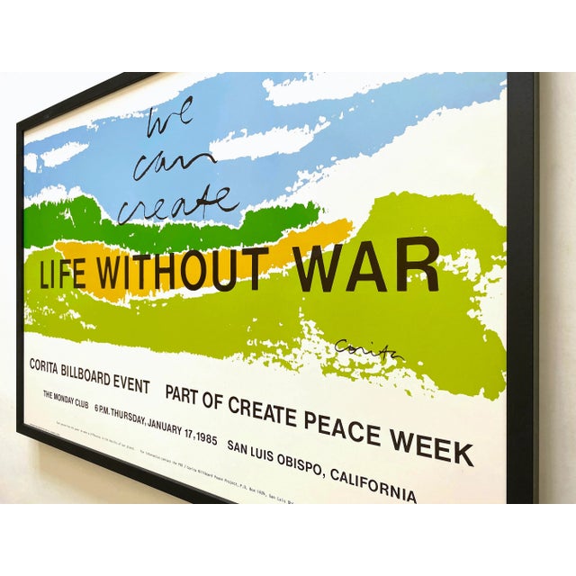 Corita Kent Vintage 1985 Fine Art Lithograph Print " We Can Create Life Without War " Large Framed Pop Art Poster For Sale - Image 11 of 12