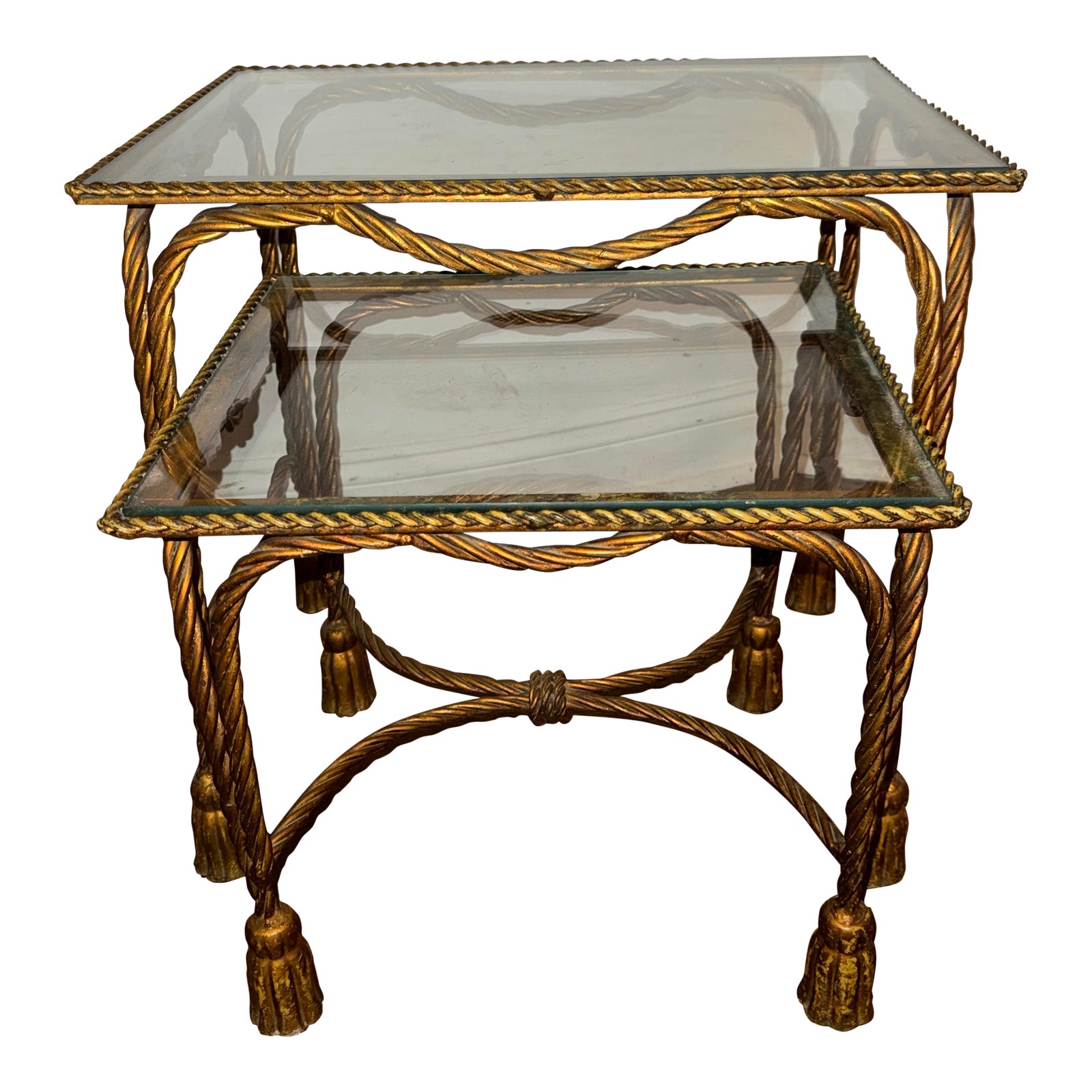 Two Circa 1960s Palladio Italian Gilt Iron and Glass Twisted Rope ...