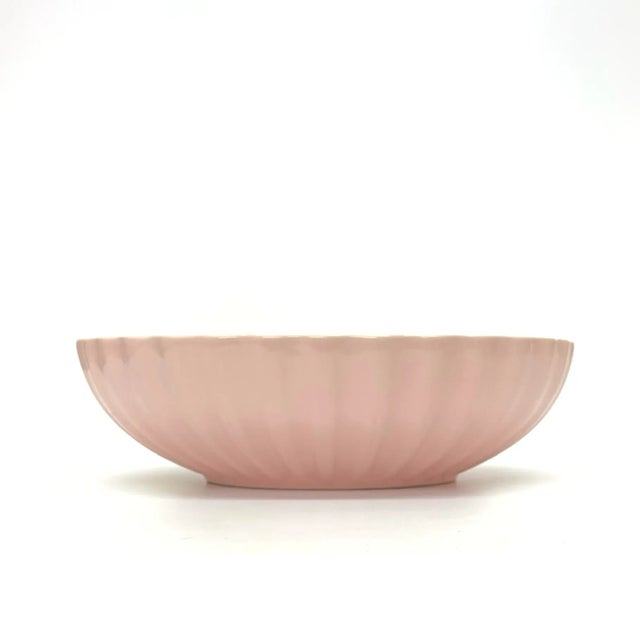 Large Blush-Pink Fluted Ceramic Bowl For Sale - Image 4 of 5