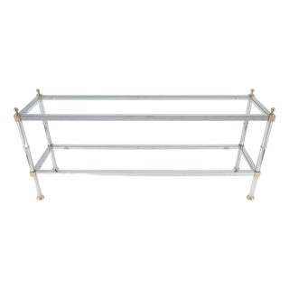 Two Tier Italian Glass Shelve Chrome 7 Brass 60" Console Sofa Table Finials MINT For Sale