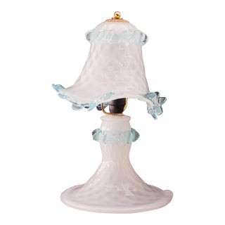 1970s Petite Murano Blue and Transparent Bubble Glass Table Lamp For Sale